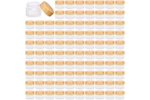 OLUTACOT 32 Pcs Glass Cosmetic Containers 5 Grams Round Frosted Cosmetic Jars with Leak proof lids Empty glass sample Jars Scrub Balm Lotions Sample Containers for Makeup Lotion Lip Balm Eye Cream