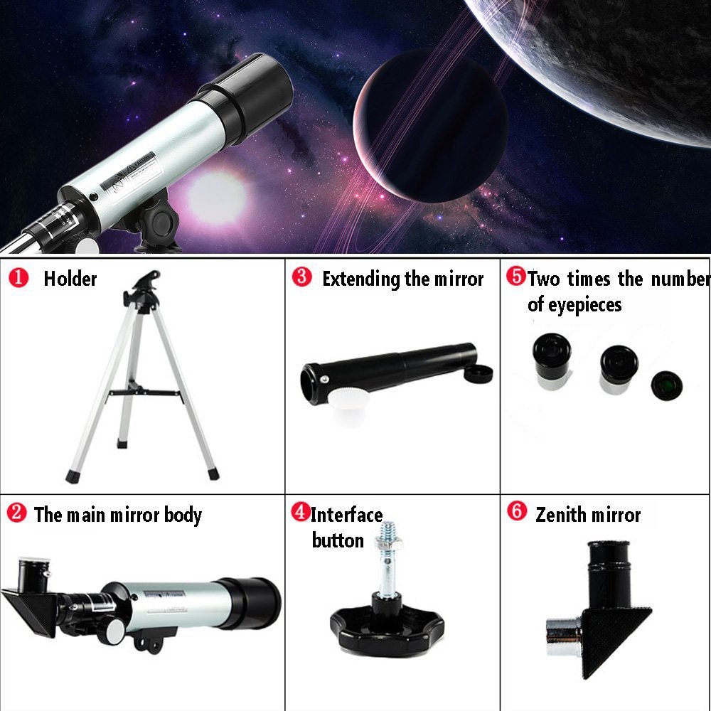Telescope for Kids, Merkmak Educational Toy for Beginners Science Plastic Tools with Tripod and 3 Magnification Eyepieces 360/50mm Spotting Scope (Type 2)