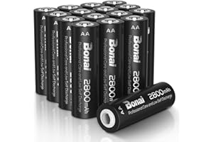 BONAI Rechargeable AA Batteries 2800mAh High Capacity 1.2V Ni-MH Low Self Discharge AA Battery-16 Count