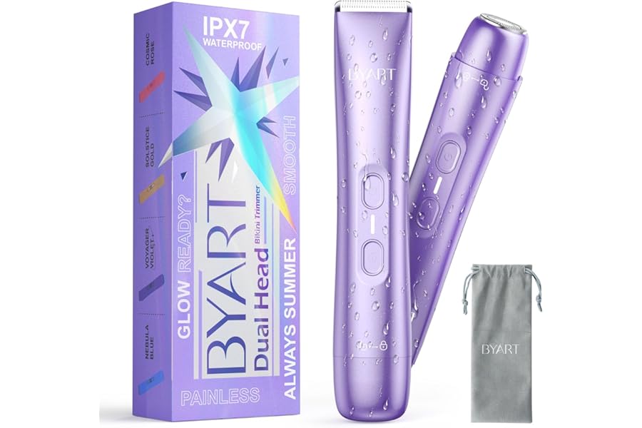 Bikini Trimmer for Women Dual Head – IPX7 Waterproof & Painless Electric Razors for Beauty, Pubic Hair, Face, Legs & Underarms– Portable Cordless Shaver with Fast Charging (Purple)