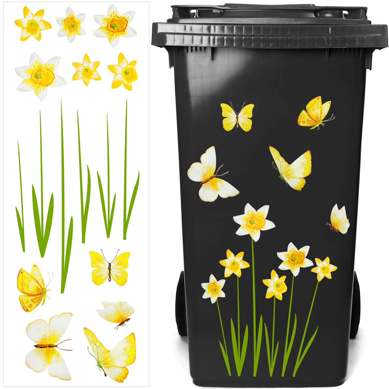 Flower Wheelie Bin Stickers Decorative Wheelie Bin Covers Dustbin Flower Stickers Decal for Fridge and Household Decorations