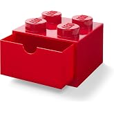 Room Copenhagen LEGO Storage Brick 4 Desk Drawer, 4-Stud Stackable Tabletop Storage Box, 6.2 x 6.2 x 4.4 In, Red