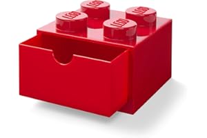Room Copenhagen LEGO Storage Brick 4 Desk Drawer, 4-Stud Stackable Tabletop Storage Box, 6.2 x 6.2 x 4.4 In, Red