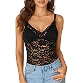 Rooscier Women's Floral Lace Sheer Sleeveless Strap See Through Slim Sexy Cami Tank Top Without Bra