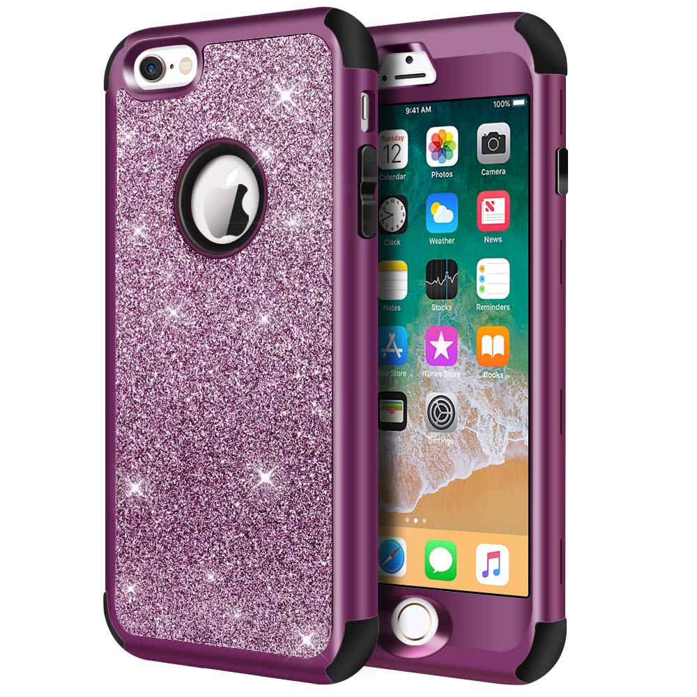 Photo 1 of Hython Compatible with iPhone 6/6s Case, Heavy Duty Full-Body Defender Protective Case Bling Glitter Sparkle Hard Shell Hybrid Shockproof Rubber Bumper Cover for iPhone 6 and 6s 4.7-Inch, Purple