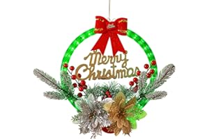 FAMKCY Christmas Decorations LED Christmas Wreath Lights - Battery Powered Christmas Garland, Christmas Window Decorations Artificial Wreath, Christmas Decoration for Front Door, Living Room Mantel Decor