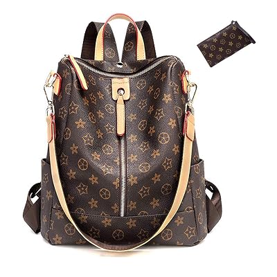 casual purse fashion school leather backpack Amor est vitae essentia Women PU Anti-theft Shoulder Bag Ladies Satchel Bags 3 WAYS (L) 12.6" x (W) 5.9" x (H) 12.65" BROWN : Clothing, Shoes When you touch the bag Women's Backpack Purse PU Leather