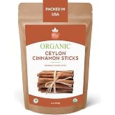 Spicy Organic Ceylon Cinnamon Sticks 4 oz, USDA Organic True Cinnamon | 3.5 Inch Quills from Sri Lanka, Cinnamomum Verum, Kosher, Non-GMO, for Baking, Tea, Coffee, Cider and Holiday Drinks
