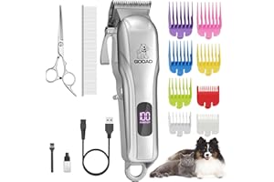 Gooad Dog Clippers for Grooming, Cordless,Low Noise, Electric Quiet,Rechargeable, Pet Hair Clippers for Thick Coats, Dog Trimmer Grooming Kit, Shaver for Small and Large Dogs Cats,Silver