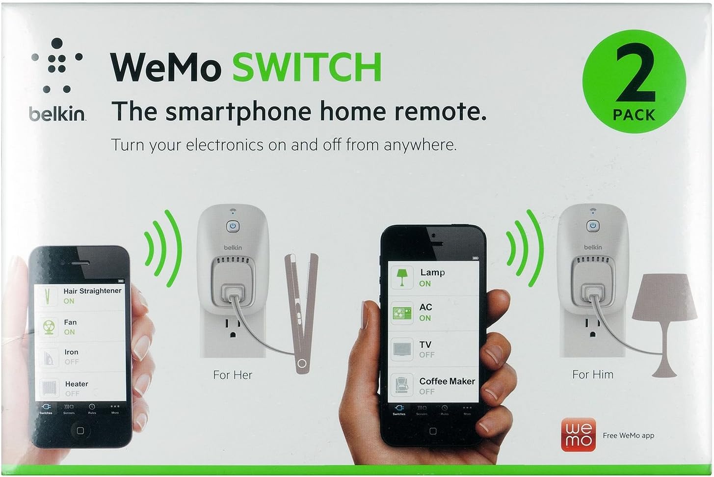 Wemo 2 Pack Switch Wi Fi Smart Plug Control Lights And Appliances From Your Phone