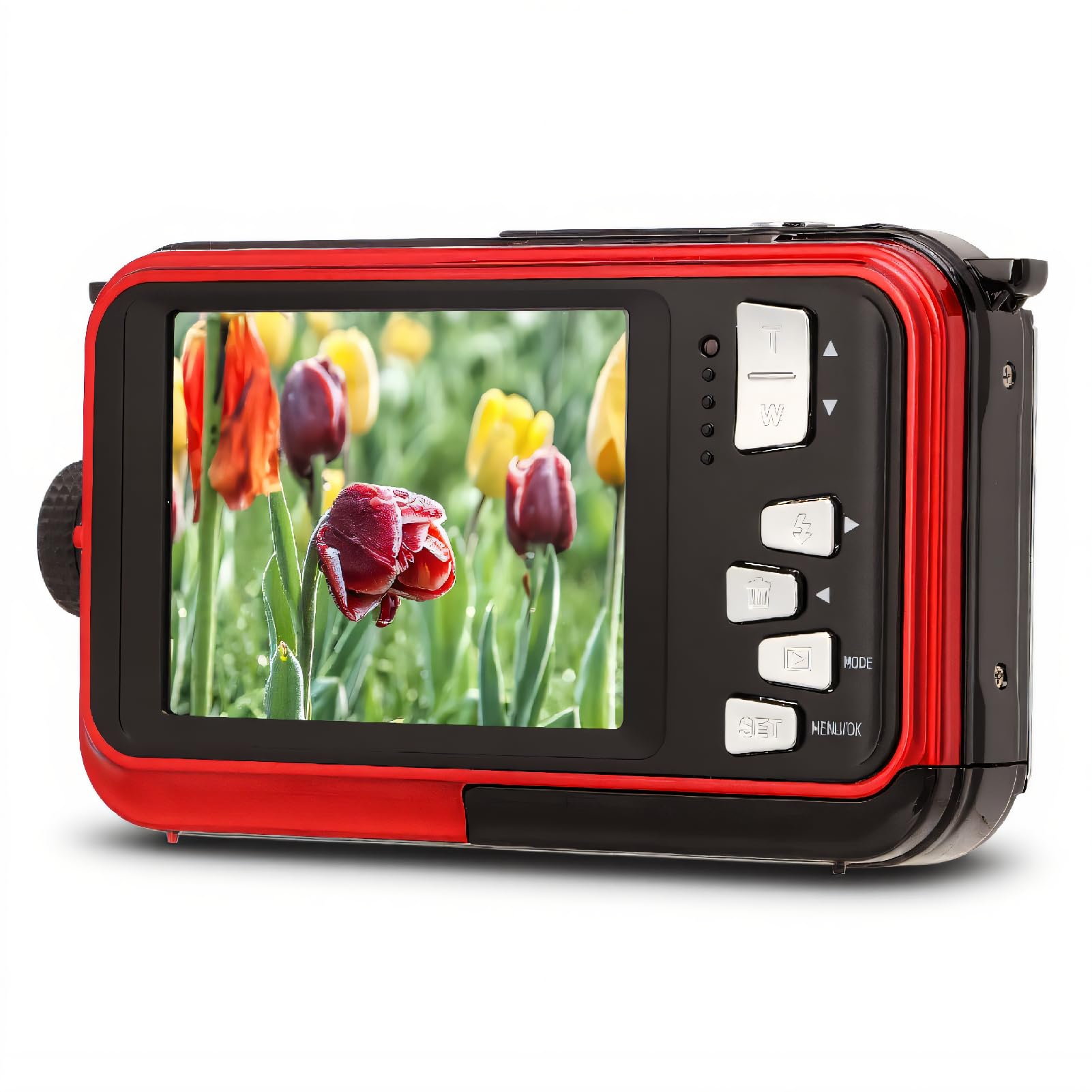 Underwater Camera, Full HD 2.7K 48MP Waterproof Digital Camera, 10ft Depth Waterproof Design, 16X Digital Zoom Underwater Digital Camera, Front Rear Double Screens (Red)