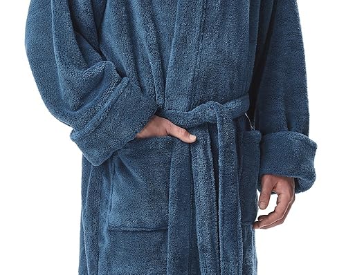 Arus Men's Hooded Fleece Long Robe, Ankle Length Turkish Bathrobe