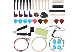 Swpeet 57Pcs Guitar Accessories Kit Including Guitar Picks and Strings, Capo, String Cutter, Bridge Pins, Pick Holder, Guitar