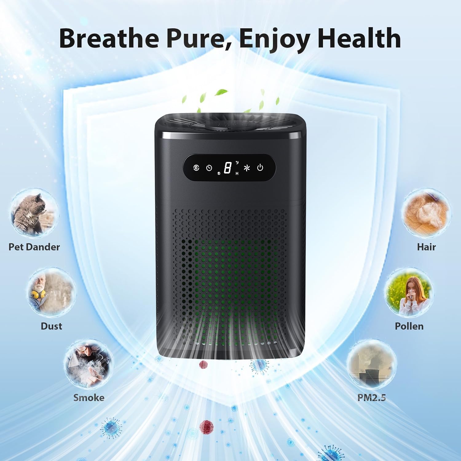 Air Purifiers for Bedroom, HEPA Covers Up to 302 sq.ft Room, 24db Sleep Model, Night Lighting, 3 Timers, with Aromatherapy for Bedroom, Dorm Room, Apartment, Kitchen-HY1800 (Light-Black)