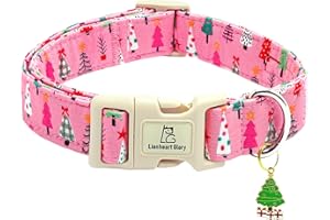 Lionheart glory Christmas Dog Collar, Pink Christmas Tree Fall Cute Dogs Collar Adjustable Soft Comfortable Collars for Medium Dogs Girl or Boy Pet Gift