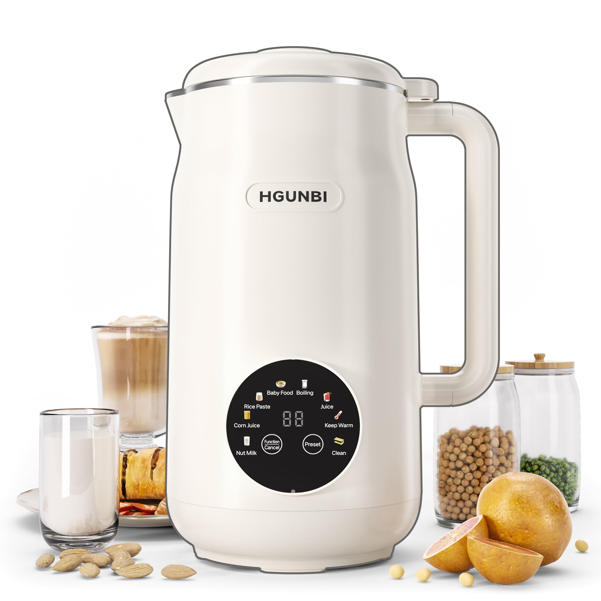 Máquina automática para hacer leche de nueces 8 en 1, máquina para hacer leche de soja de 50 oz con 12 cuchillas, licuadora para hacer leche de nueces para leche vegetal casera, avena, soja, con autolimpieza, mantener caliente, retraso de 12 horas