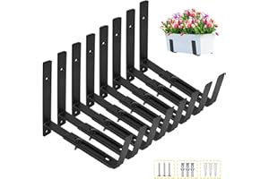 LukLoy Window Planter Box Brackets, 8 Pack Adjustable Heavy Duty Wall Mount Window Flower Boxes Outdoor with Bracket (6 to 12 in), with 70lbs Capacity, Black