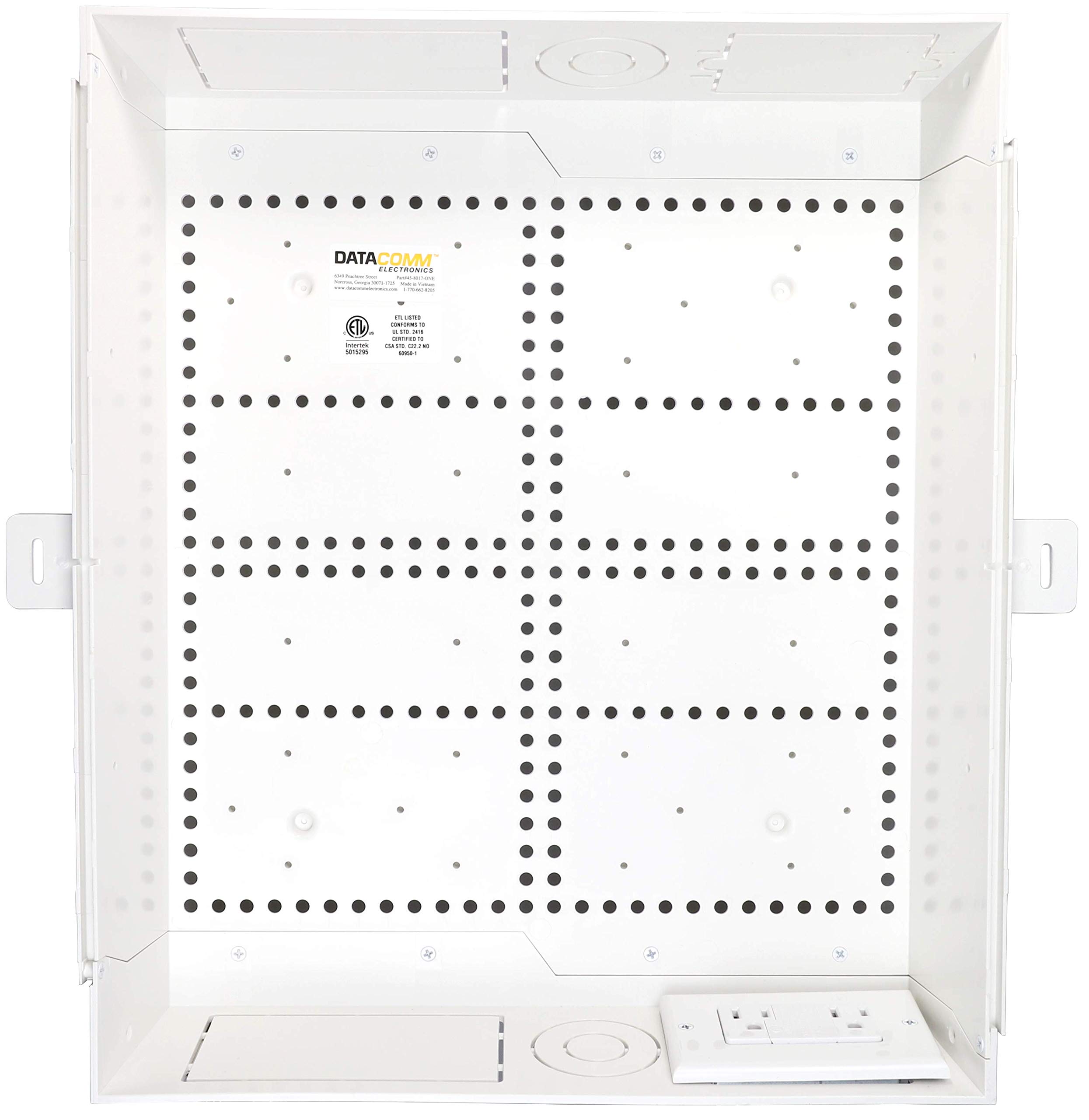 DATA COMM 45-8021-1S In Wall Connected Media Box - Recessed TV Outlet Box with Built-In Duplex Surge Protector Receptacle, High-Speed Connectivity Hub, Cable Management, Easy DIY Installation
