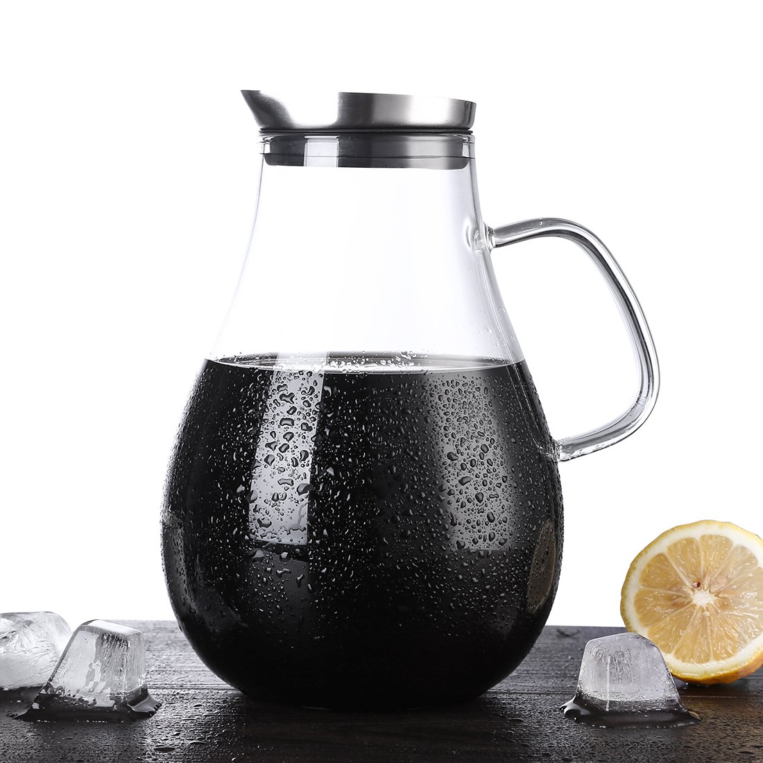 ONEISALL 85 Ounces Glass Pitcher - Large Hot & Cold Wine Coffee Milk Water Jug with Lid, Perfect for Stovetop & Refrigerator