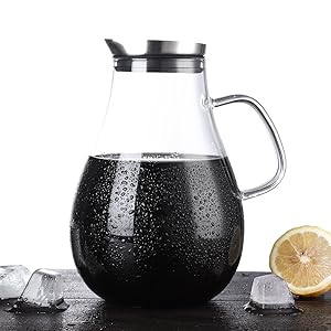 ONEISALL 85 Ounces Glass Pitcher - Large Hot & Cold Wine Coffee Milk Water Jug with Lid, Perfect for Stovetop & Refrigerator