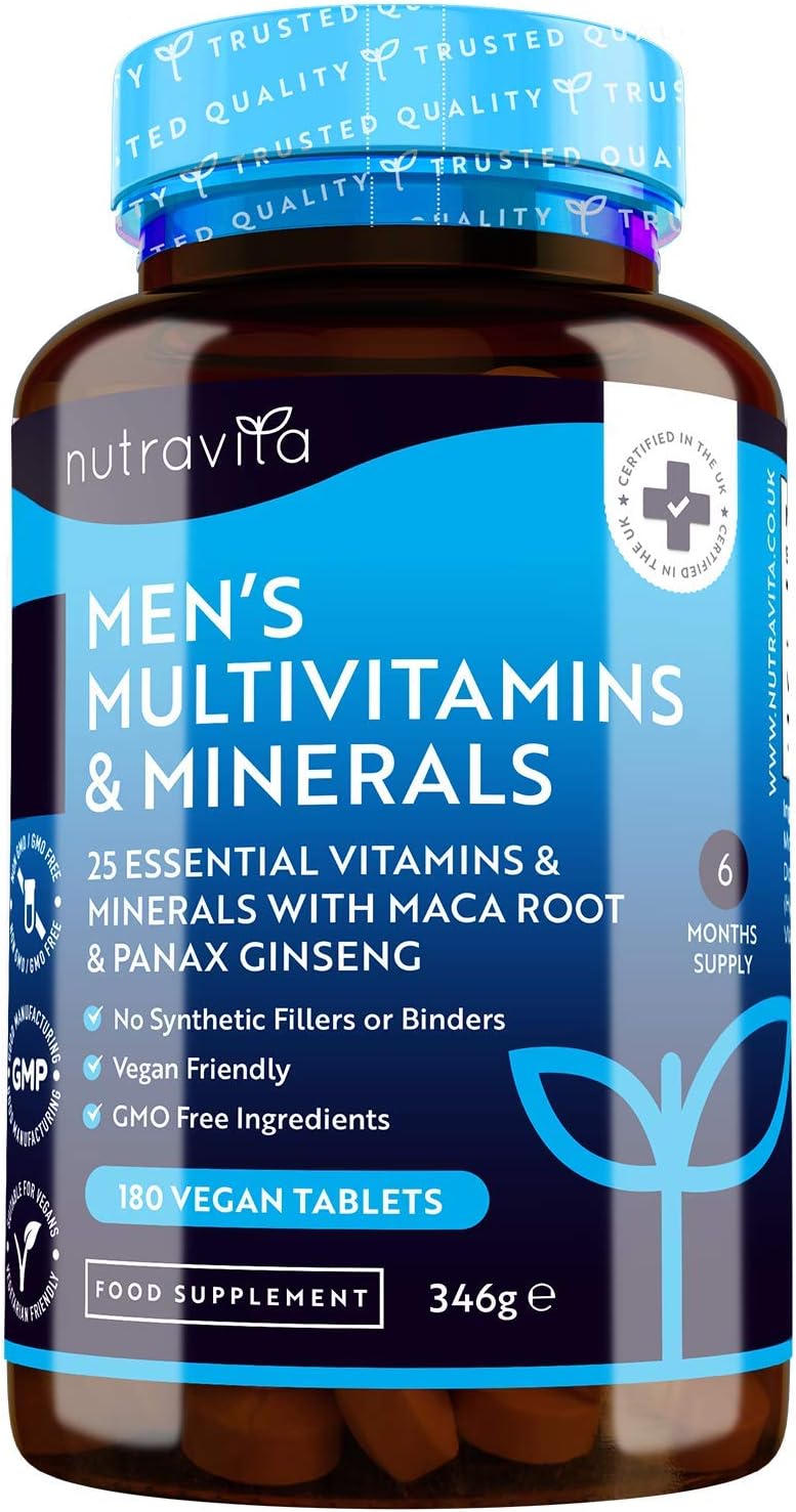 Nutravita Men's Multivitamins and Minerals, 25 Essential Active Vitamins and Minerals with Added Maca Root and Panax Ginseng