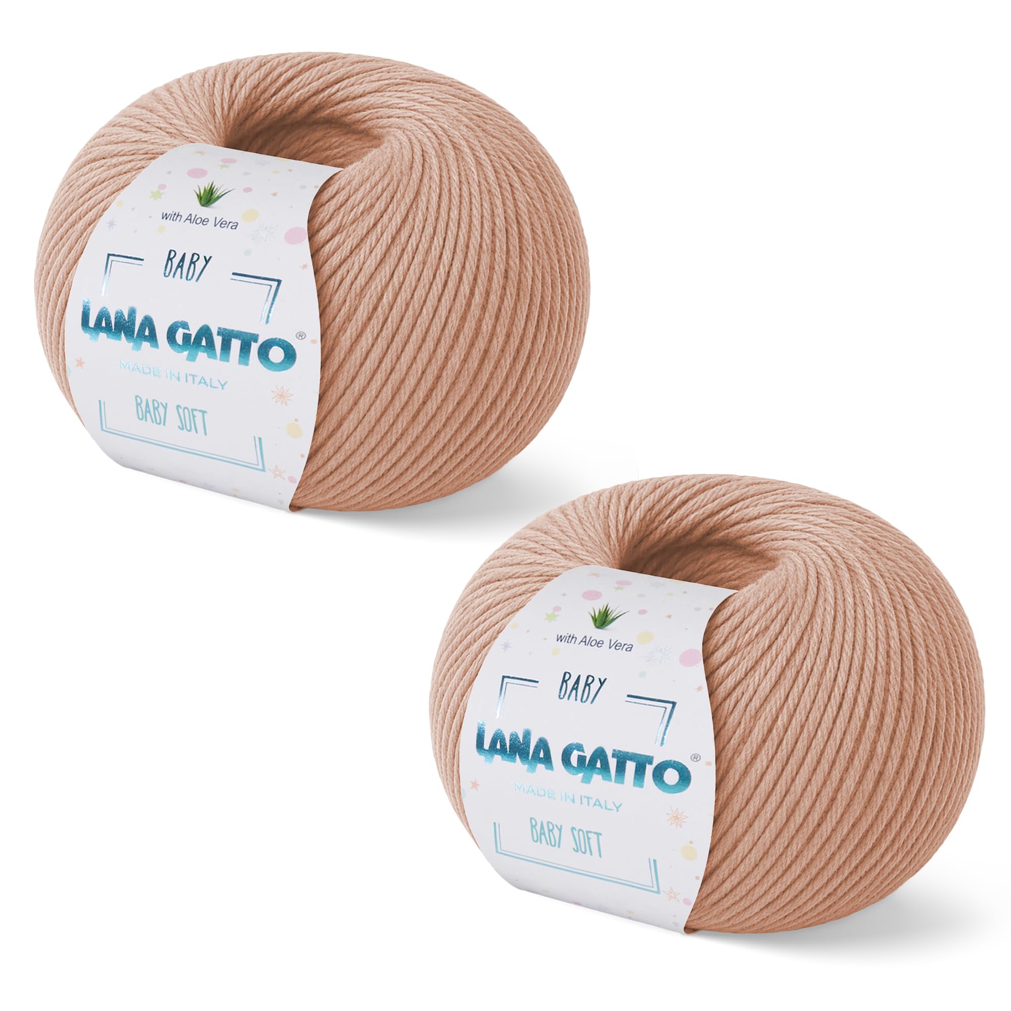 Baby Soft Yarns for Crocheting and Knitting 100% Merino Wool Treated with Aloe Vera, Soft Wool for Babies, Made in Italy by Lana Gatto, (2, Beige - 14621)
