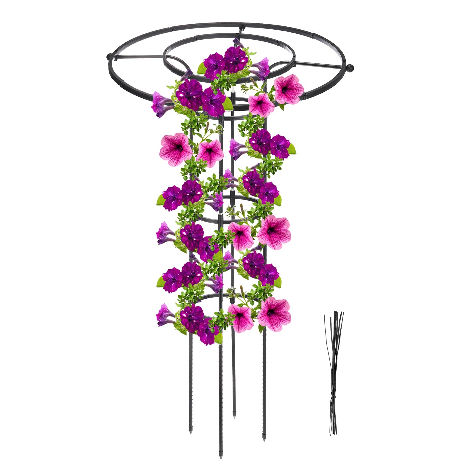 PATIKIL Garden Trellis for Climbing Plants Outdoor, 120cm Vertical Metal Umbrella Plant Trellis Tower Frame for Vine Vegetable Fruit Flower Support Indoor,Black