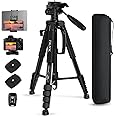75" Camera Tripod for Cell Phone, Travel Tripod for Camera with Wireless Remote, Heavy Duty Camera Stand Tripod for DSLR/SLR/DV/GoPro (Black)