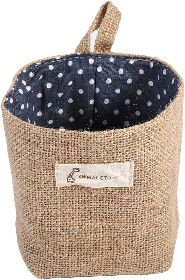 Cotton Linen Laundry Hamper Bag Storage for Home Gadget Storage Organizer Foldable Basket Bin Hanging Laundry Basket(Blue Dots)