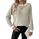 Dokotoo Long Sleeve Shirts for Women Casual Fashion Loose Fit Womens Tops Crewneck Basic Pullover Tunics