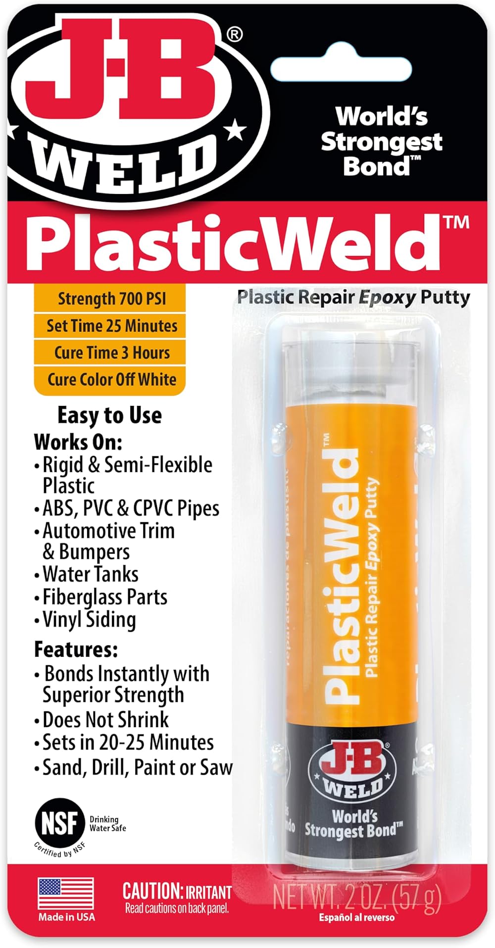 J-B Weld 8237UK Plastic Weld Fast Setting Epoxy Putty 57g Off White Multi