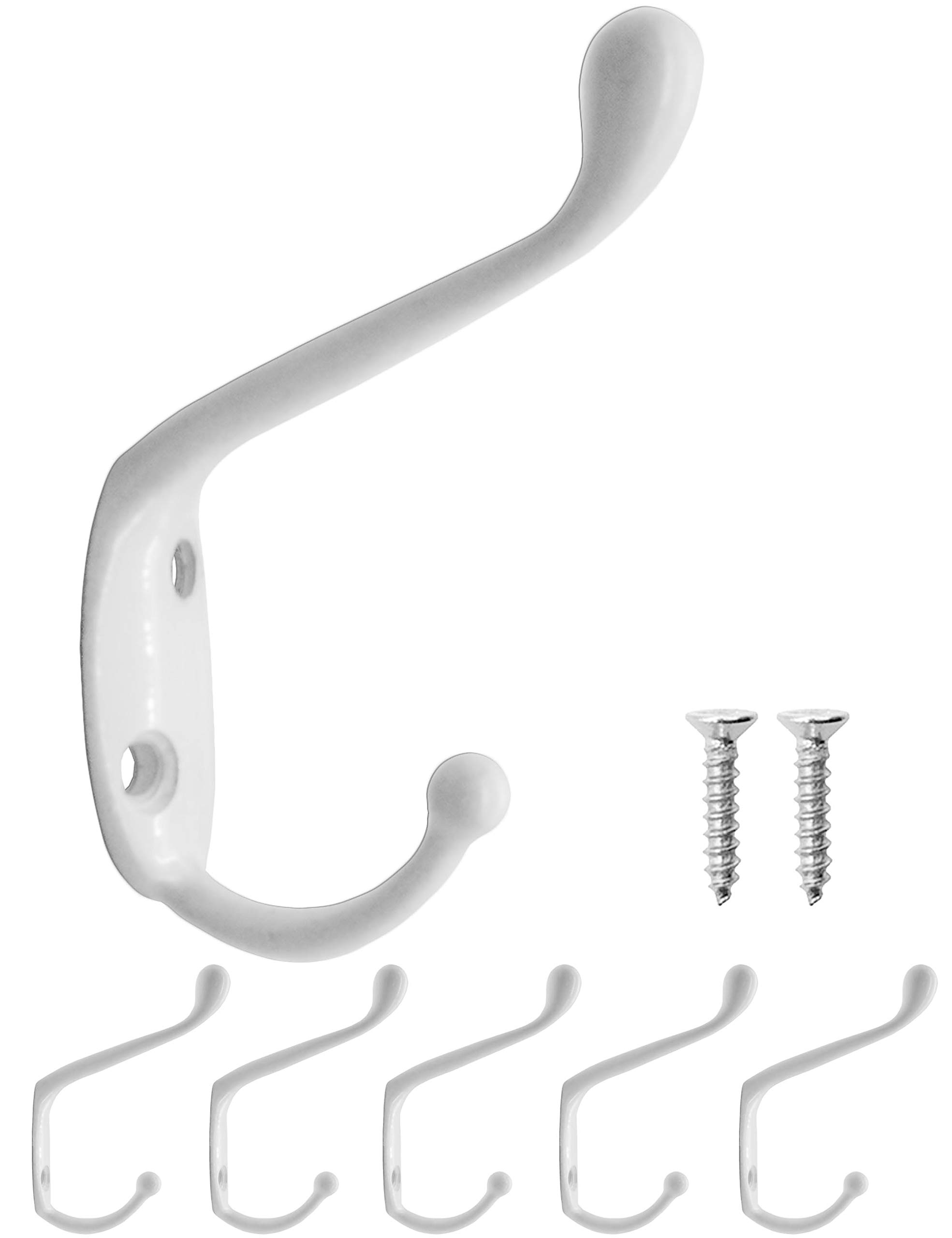 Fuxxer Classic Metal Coat Hooks, Towel Hooks, Clothes Hooks, Set of 5, White