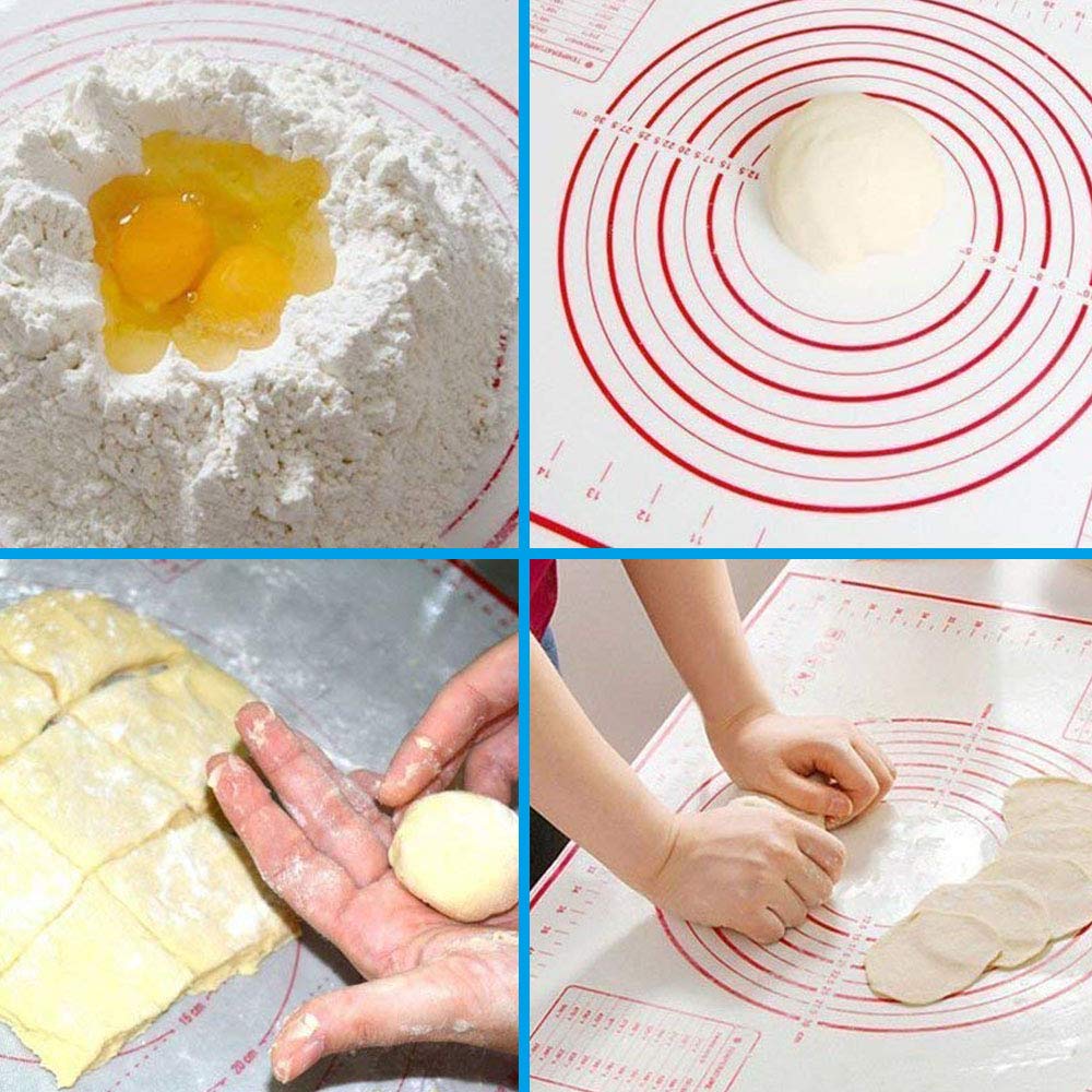 Silicone Pastry Mat with Measurements, FDA Approved, Non Stick Pastry Mat for Rolling, 23.6“ x 15.7” Heat Resistant, Food Grade (Red)