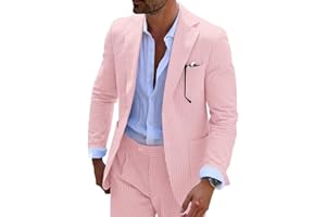 FXZPIODI Seersucker Slim Suits for Men Formal Casul Summer Beach Wedding Grooms 2 Piece Blazer Pants Party Striped Suit Sets