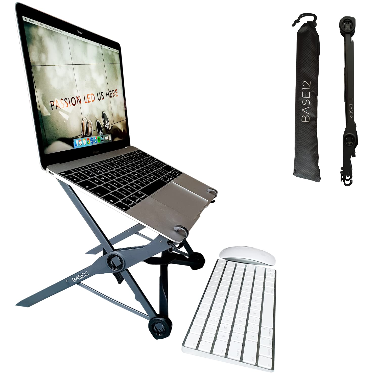 BASE12 Laptop Stand, Foldable Portable Desktop Laptop Holder, 3 Levels Height Adjustable Ergonomic Laptop Riser for Desks, MacBook, Laptops 10-17"