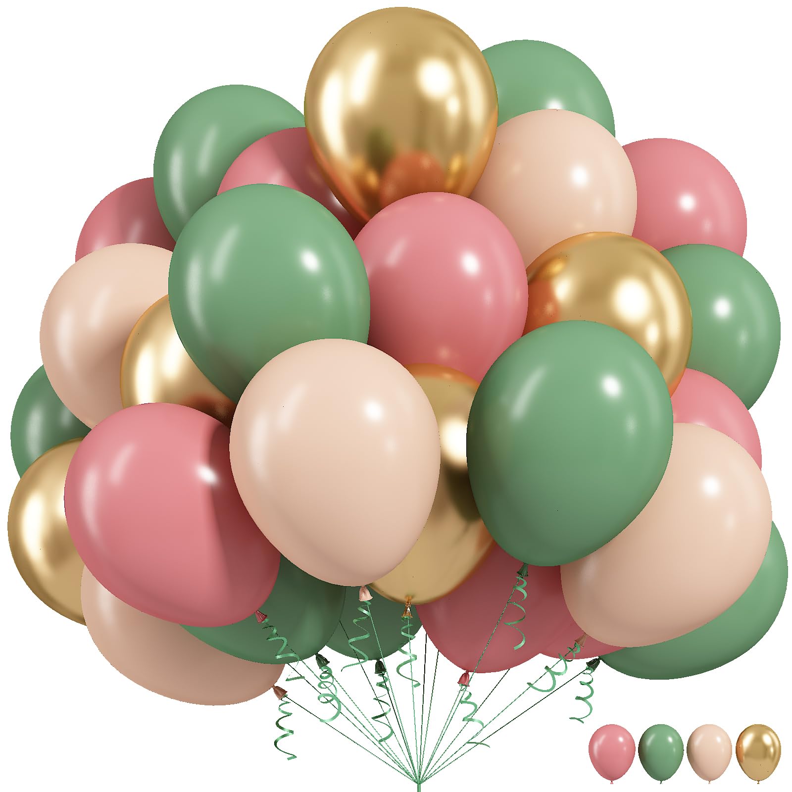 Photo 1 of Sage Green Pink Balloon, 60 Packs 12 Inch Sage Green and Dusty Pink Metallic Gold Balloons, Olive Green Gold Balloons for Girls Birthdays Jungle Safari Baby Shower Woodland Party Decoration