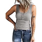 KINLONSAIR Women's Sleeveless Henley Tank Tops Ribbed V Neck Button Down T Shirts Summer Slim Fit Tee Tops