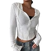 GORGLITTER Women's Cropped Zip Up Hoodie Lightweight Long Sleeve Rib Knit Slim Crop Jacket Fall Trendy 2025