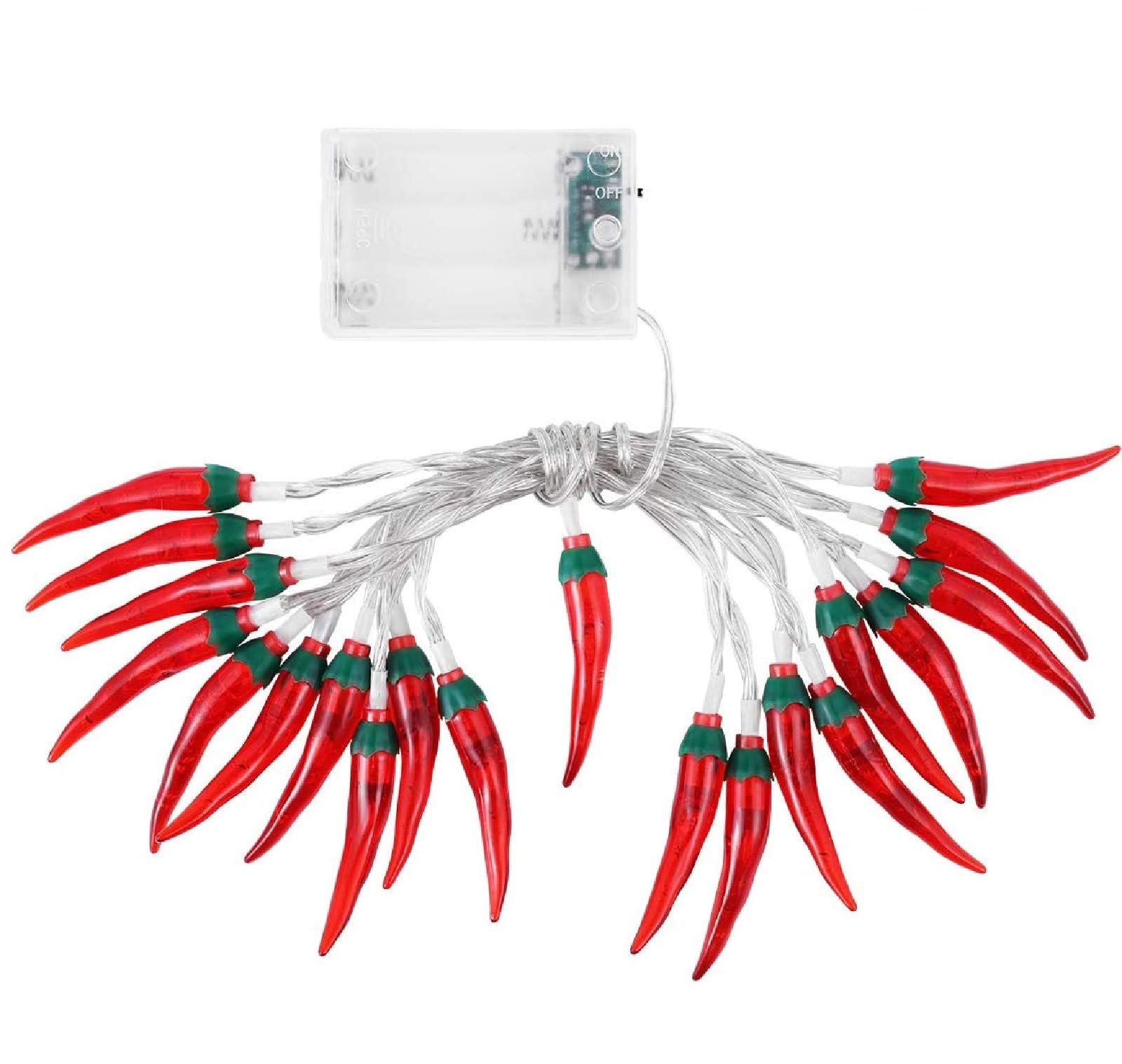 Red Chilli String Lights LED Rope Fairy Light Pepper Lamp Battery Powered Warm White for Christmas Holiday Party Decoration (Red Chili, 3M/20LED)