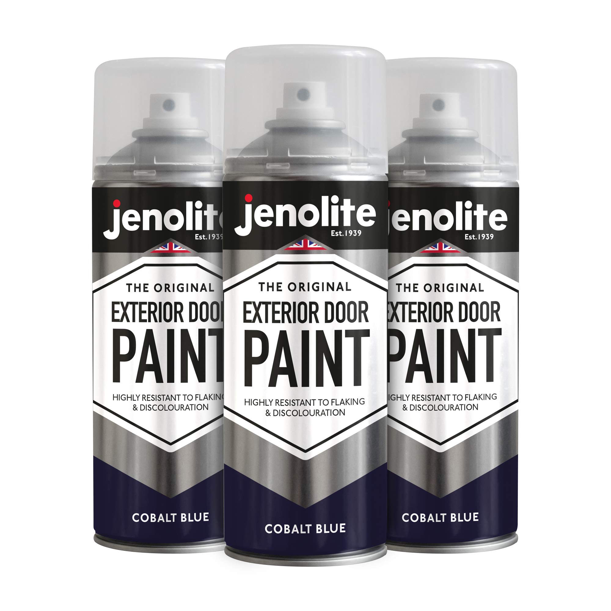 JENOLITE 3 x Exterior Door Paint Aerosol Spray - Metal & Wood Doors & Garage Doors - Cobalt - 3 x 400ml (RAL 5013)