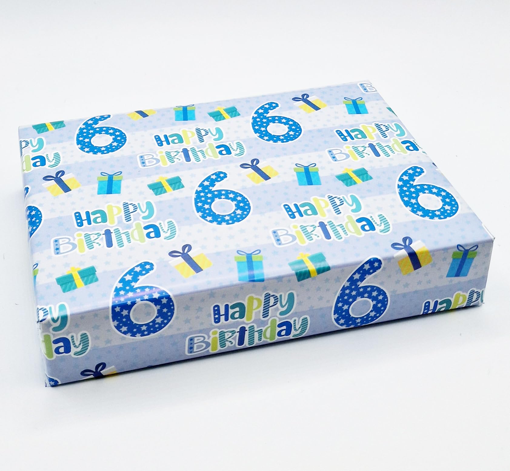 4 Sheets + 4 Gift Tags 6th Birthday Boy Blue Wrapping Paper Age 6 Cute Birthday Giftwrap Blue (PA)