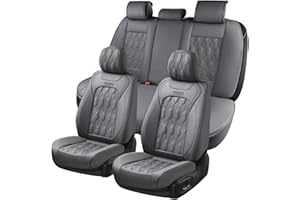 Coverado Car Seat Cover Full Set, Front and Back Seat Covers for Cars, 5 Seats Luxury Leather Seat Covers, Waterproof Car Seat Protectors, Gray Seat Covers, Driver Seat Cushions Fit for Most Vehicles