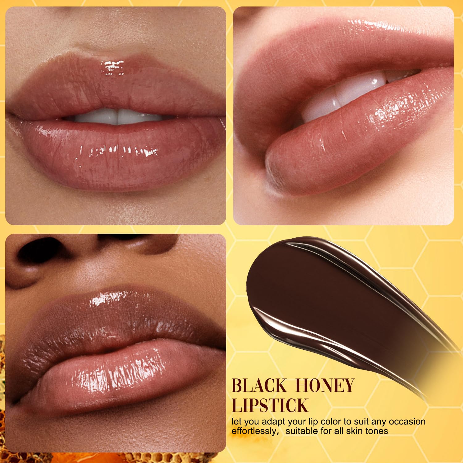 Honey noir - Black Honey Lipstick for Women, Natural Glossy Lips Balm, Nourishing and Hydrating Lip Gloss for All Skin Tones (black+black, 2)