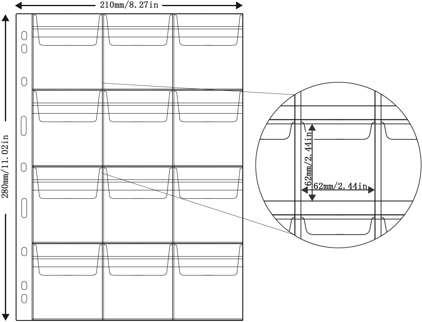 Uncle Paul Coin Collecting Pages 5 Sheets 12 Pockets Standard 9Hole Coin Pocket Inserts Collecting Sleeves for Coins CS03512: Toys & Games