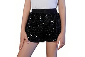 LUCKYGAL Girls Sequin Shorts High Waist Sparkly Glitter Rave A-Line Hot Pants