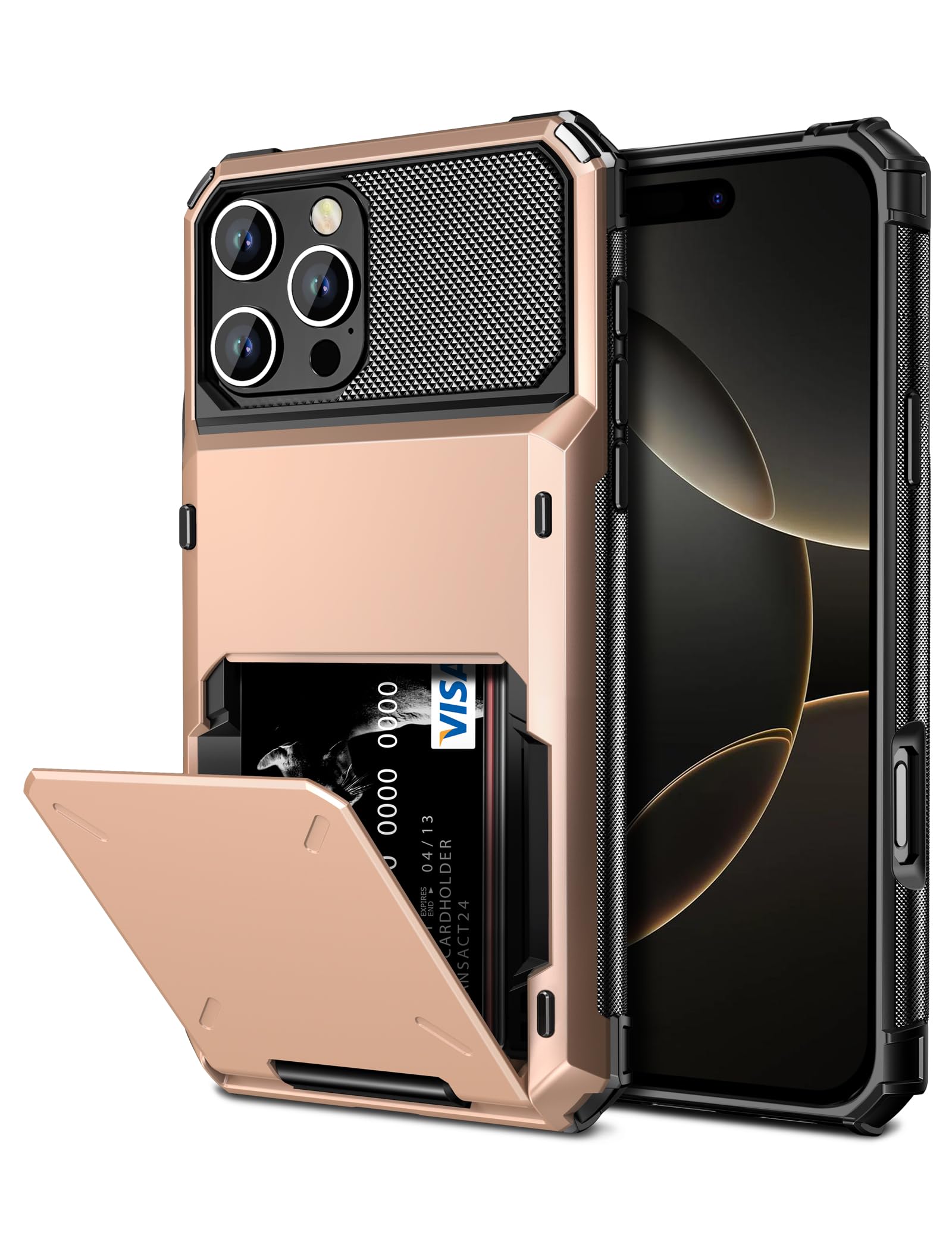 Vofolen for iPhone 16 Pro Max Case with Card Holder Dual Layer Heavy Duty Drop Protection Hidden Flip 4-Card Slot Wallet Phone Case for iPhone 16 Pro Max for Women Men, 6.9'' Rose Gold