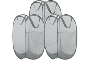 BATTOO 3 Pack Collapsible Laundry Basket Strong Mesh Pop Up Laundry Hamper for Laundry Foldable Hampers with Side Pocket Reinforced Handles for Bathroom, Kids Room, College Dorm or Travel Grey