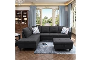 Trygoal Modular L-Shaped Sectional Sofa, Modern Couches with Storage Ottoman & Movable Chaise, Convertible 5-Seater Couch for Bedroom, Apartment & Office, Black Grey