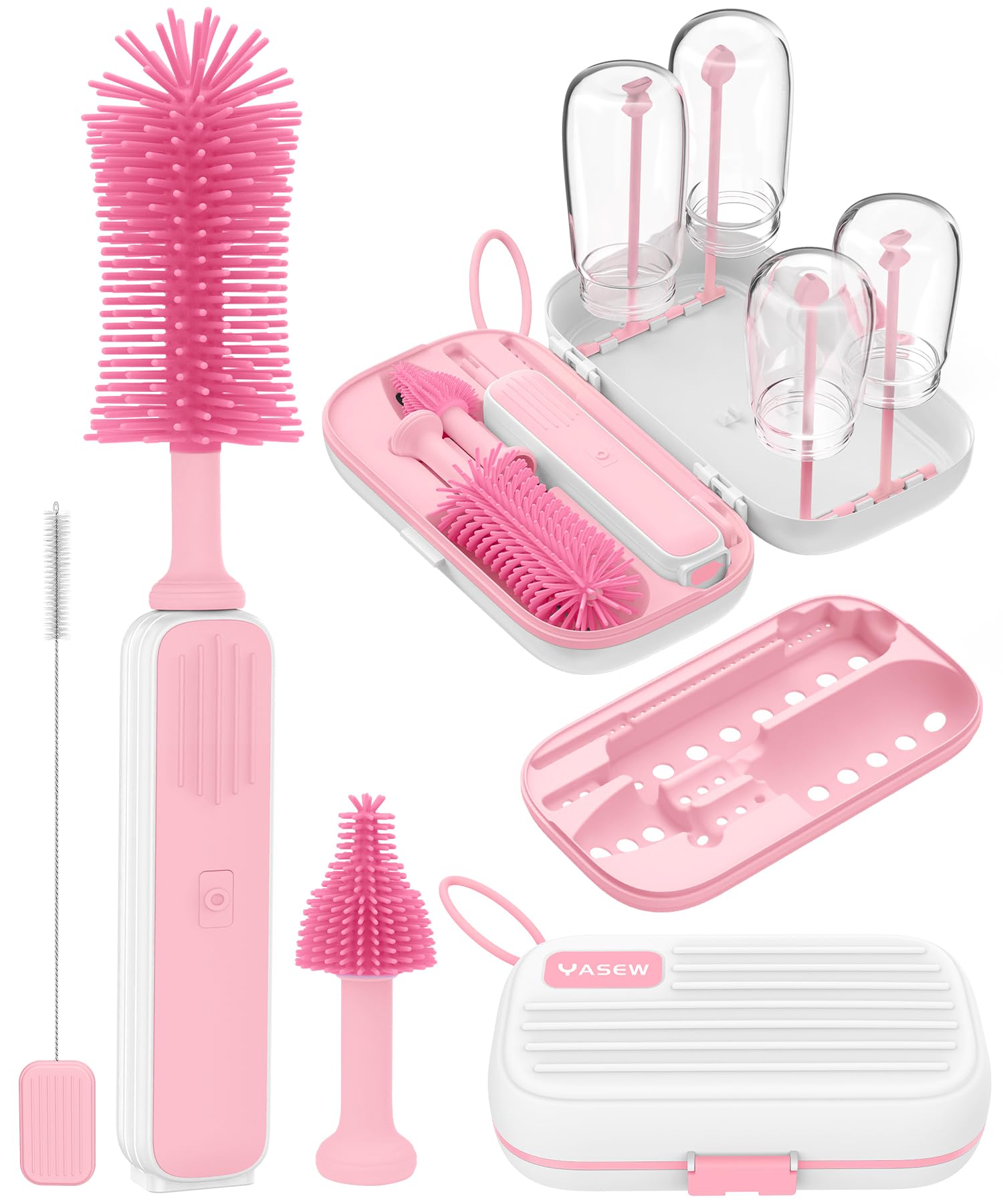 Photo 1 of Electric Baby Bottle Brush Cleaner, Baby Travel Bottle Cleaner Kit- 2000mAh Rechargeable Silicone Brush, Drying Rack, Compact Storage Box, 360° Efficient Cleaning Bottle Brush for Home & On-The-Go