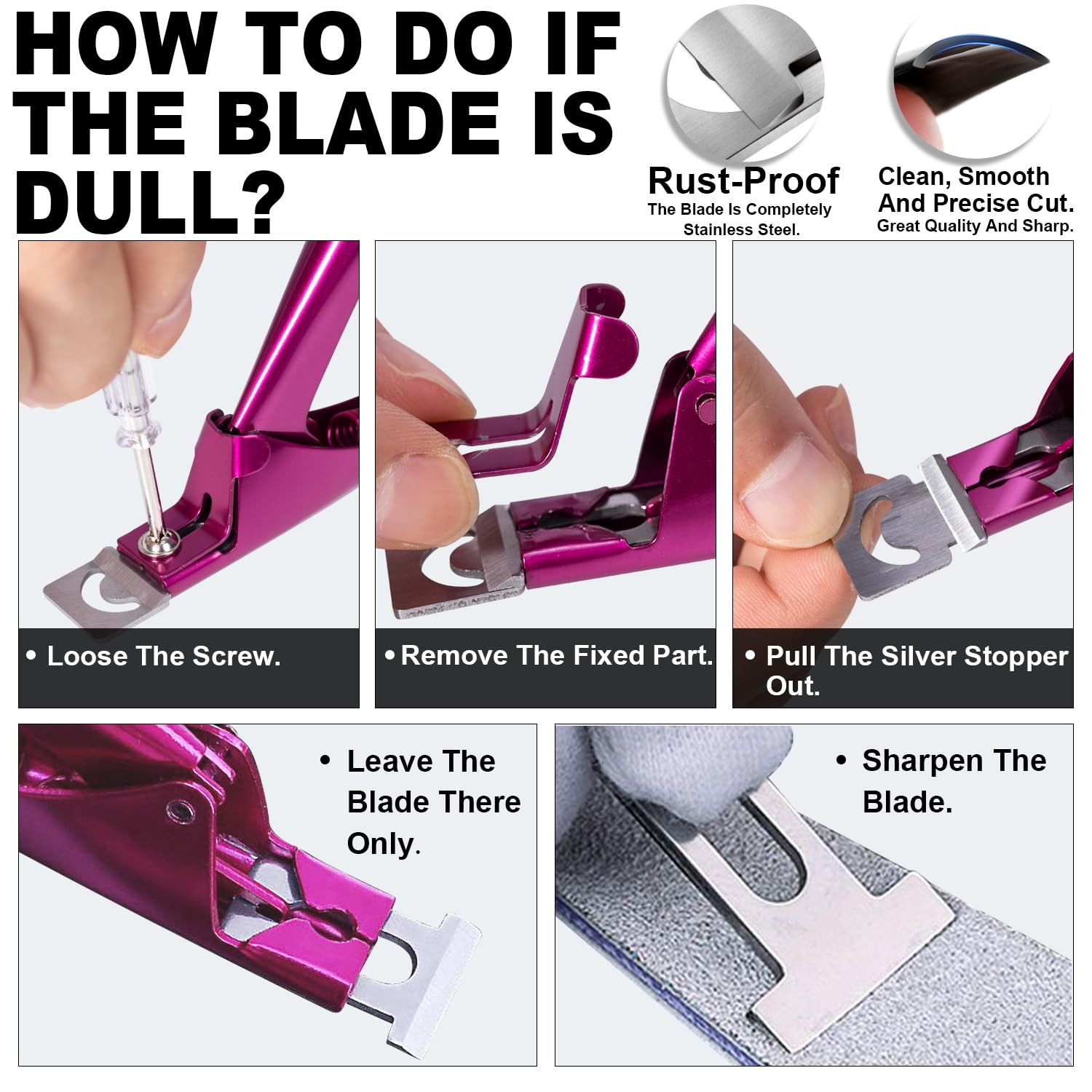 Violet Red Premium Adjustable Nail Clippers with Magnets Sizers for Acrylic Nails, Stainless Steel Nail Cutter Trimmer for Artificial Fake False Tips Manicure Sharp Blade Clip Tool for Salon Beauty - Image 8